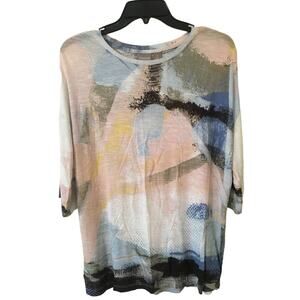 Chico's Size 1 (M) 3/4 Sleeve Abstract Pull Over Top